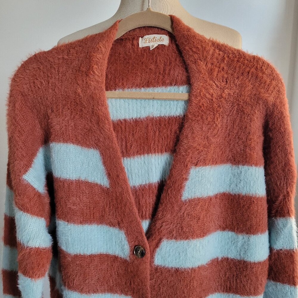 Listicle Turquoise & Terra Cotta Soft Striped Fuzzy Oversized (Size L)